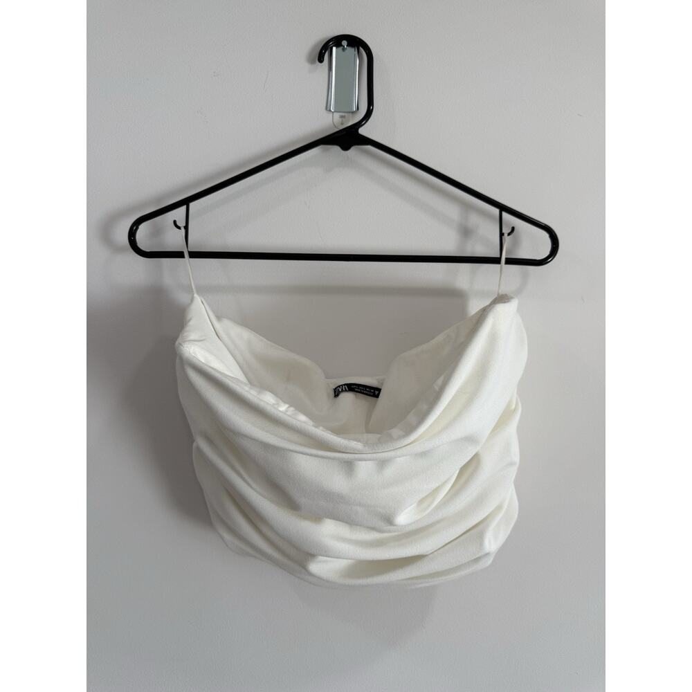 Zara White Structured Strapless Ruched Formal Crop Top Sz L
